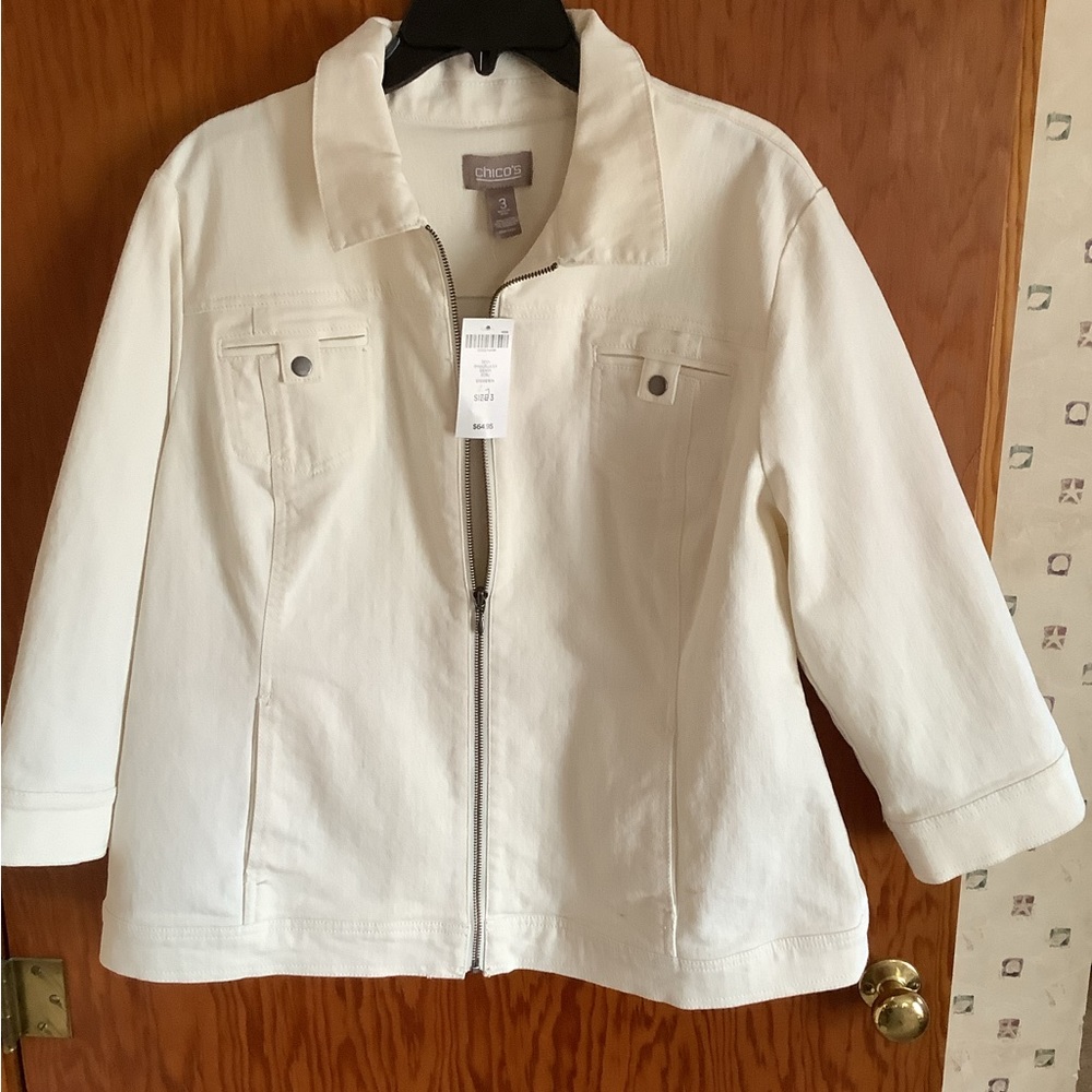 Chico’s white jean jacket